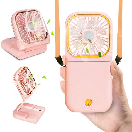 

Giugt Portable Handheld Fan Personal Foldable USB Fan with Neck Lanyard 5 in 1 as Power Bank Phone Holder Hand Fan Desk Fan Neck Fan 3 Speed Adjustable Travel Powerful Mini Personal Fan Pink