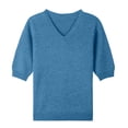 thumbnail image 3 of Dwellite Sweaters for Womens Short Sleeve Cropped V Neck Business Casual Lightweight Sweater Tops Summer Spring Knit Tops Pullover 2026 blue XL, 3 of 4