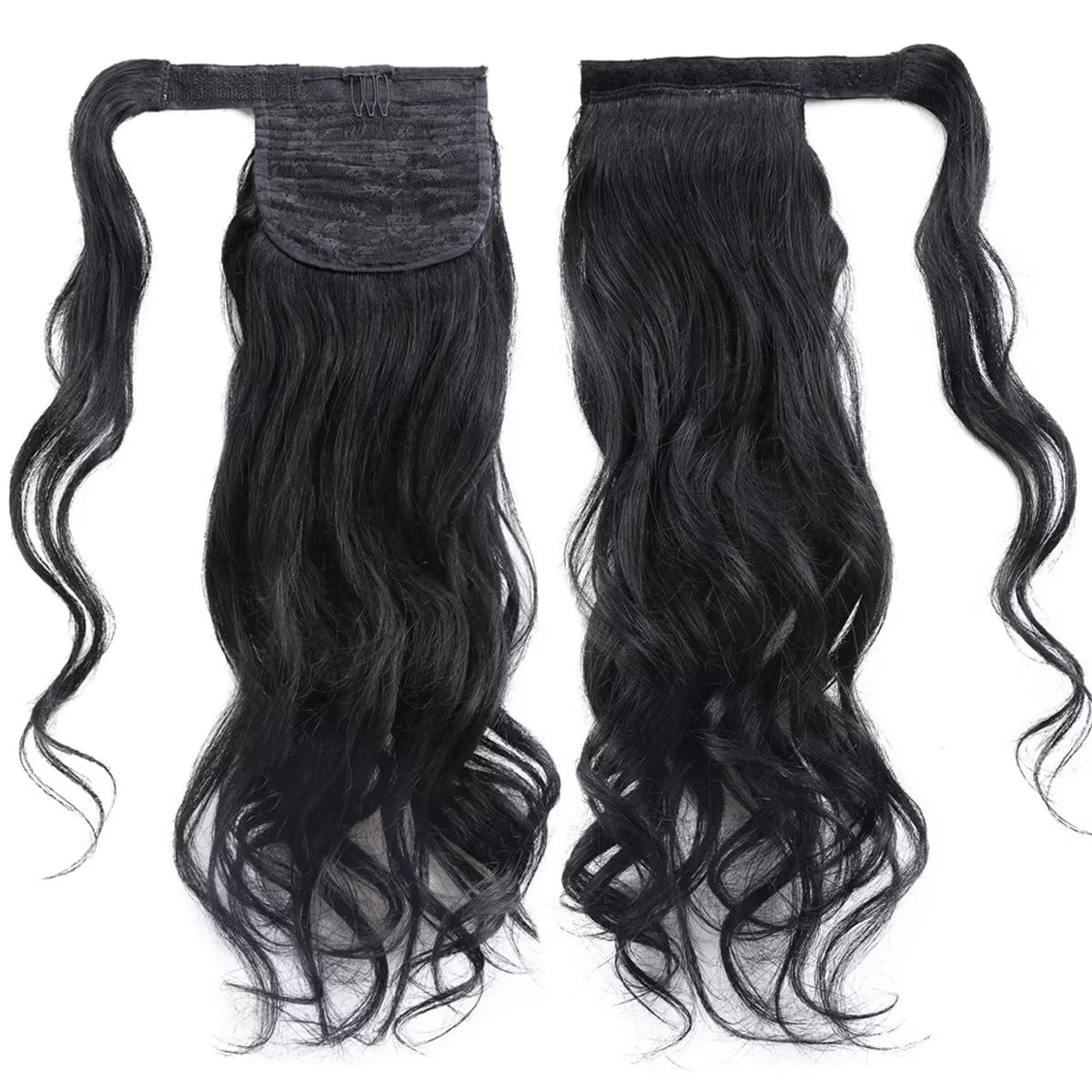 Benehair Clip in Ponytail Hair Extensions Human Hair Ponytail Wrap Around Remy Hair One Piece Human Hair Extensions Jet Black 18inch 90g Body Wave Curly Pony Tail