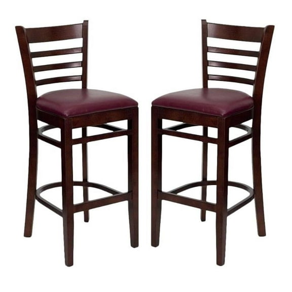 Home Square Hercules Series 31" Ladder Back Bar Stool in Mahogany - Set of 2