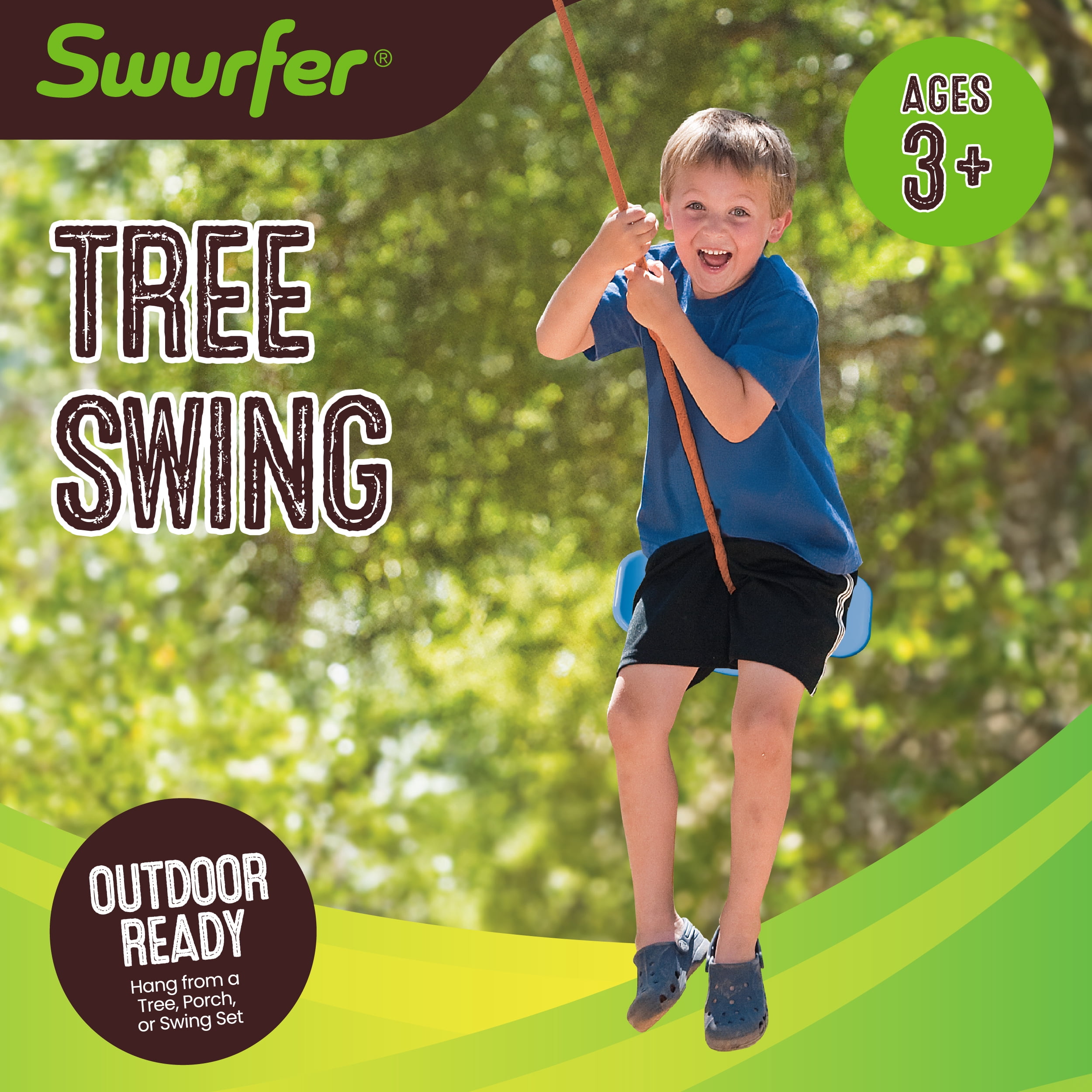 Swurfer Tree Swing Sets for Backyard - Outdoor Swing Seat for Kids, Swingset Outdoor Playset, Easy Installation, Durable, Heavy Duty Braided Rope, Weatherproof, Up to 150 lbs, Ages 4+, Blue/Orange