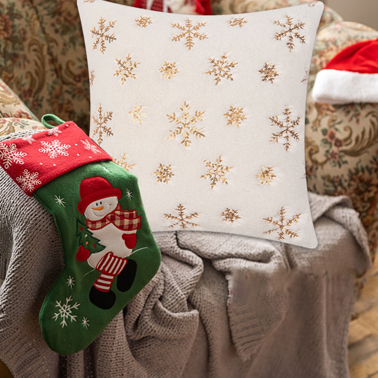 LSLJS Christmas Snowflake Pillow Set Sequins Embroidery Cushion Room Living Room Sofa Cushion Christmas Day Plush Pillow Pillows Covers on Clearance Walmart