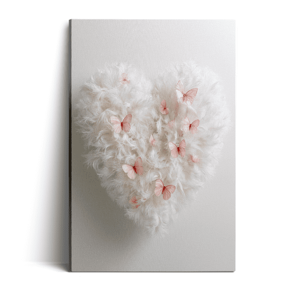 Topbout Art Modern Romantic White Feather Heart Accent Canvas Wall Art Vanity Room 12*8 inch