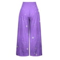thumbnail image 5 of SELONE Linen Pants for Women High Waist High Rise Baggy Wide Leg Casual Printed Straight Leg Loose Pants Pants Pants for Everyday Wear Running Errands Going to Work Casual Event Purple XL, 5 of 6