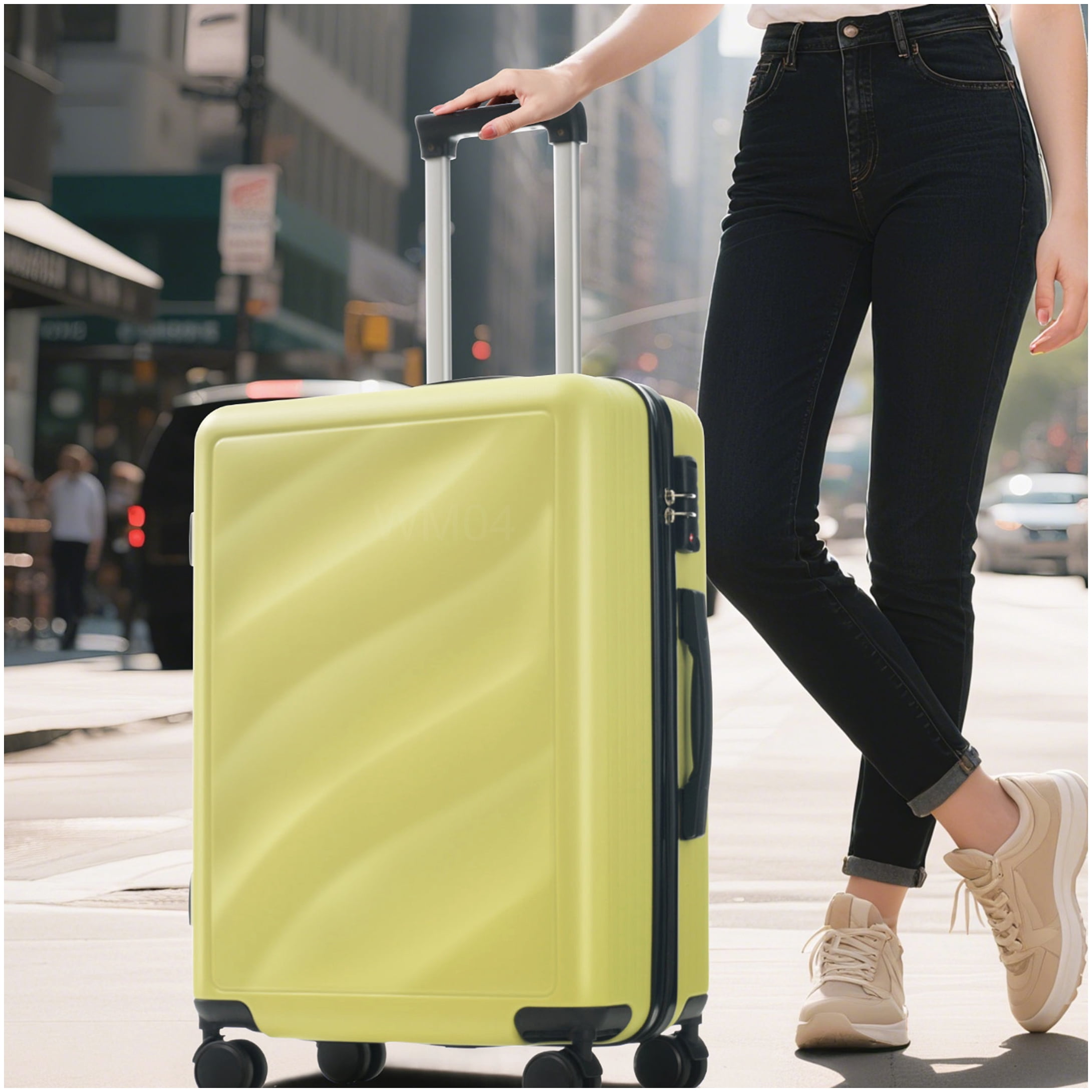 TSA Lock 3-Piece Hardside Spinner Luggage Set, Lightweight Tea Green ABS Suitcases for Men and Women