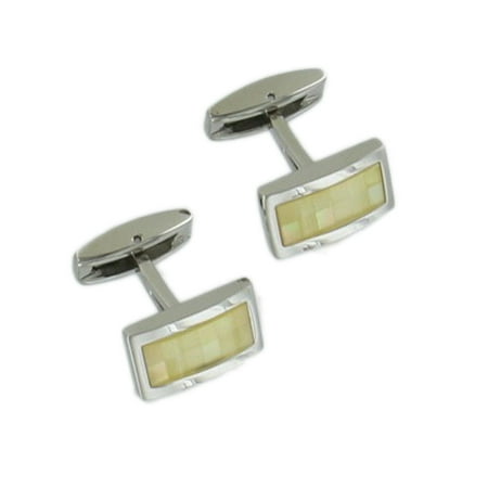 Speidel Stainless Steel Mother of Pearl Checkered Silver Tone Rectangle Cuff Links