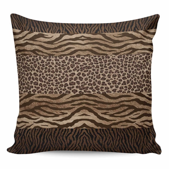 Leopard Zebra Print Pillow Covers 24x24 Inch Decorative Throw Pillow Cover, Vintage Animal Skin Striped Brown Sofa Pillowcases Accent Cushion Case Home Decor Bedroom Living Room