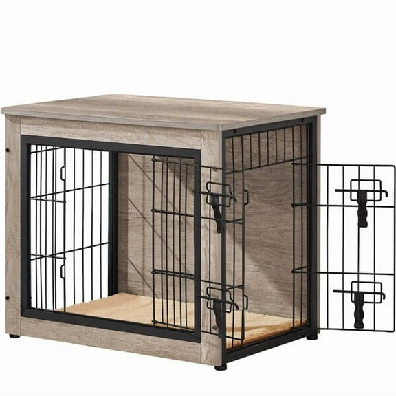 RTRWDC Gray Multi-Functional Dog Crate - Doubles as Side Table, Double-Door Design with Removable Washable Mat, 220lb Top Capacity, for Small Dogs