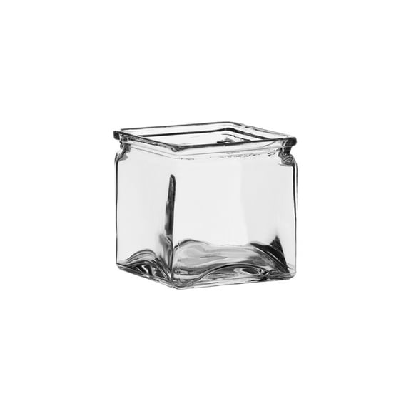 WGV Clear Cube Vase With Lip, Machine Pressed - 5" Wide x 5" Height, Good quality, Heavy Weighted Base - 1 Pc