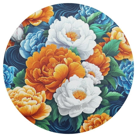

Vibrant Floral Bloom 4-Piece 15.4in Heat-Proof PVC Plate Mats Easy Cut and Clean for Family Use