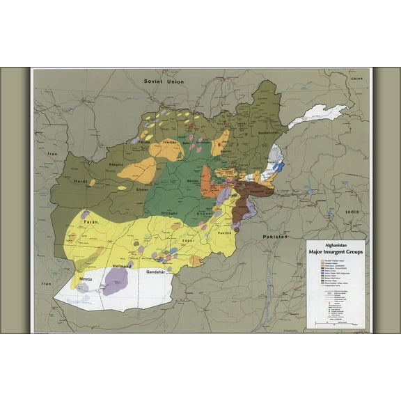 24"x36" Gallery Poster, CIA Map of Afghanistan major insurgent groups 1985