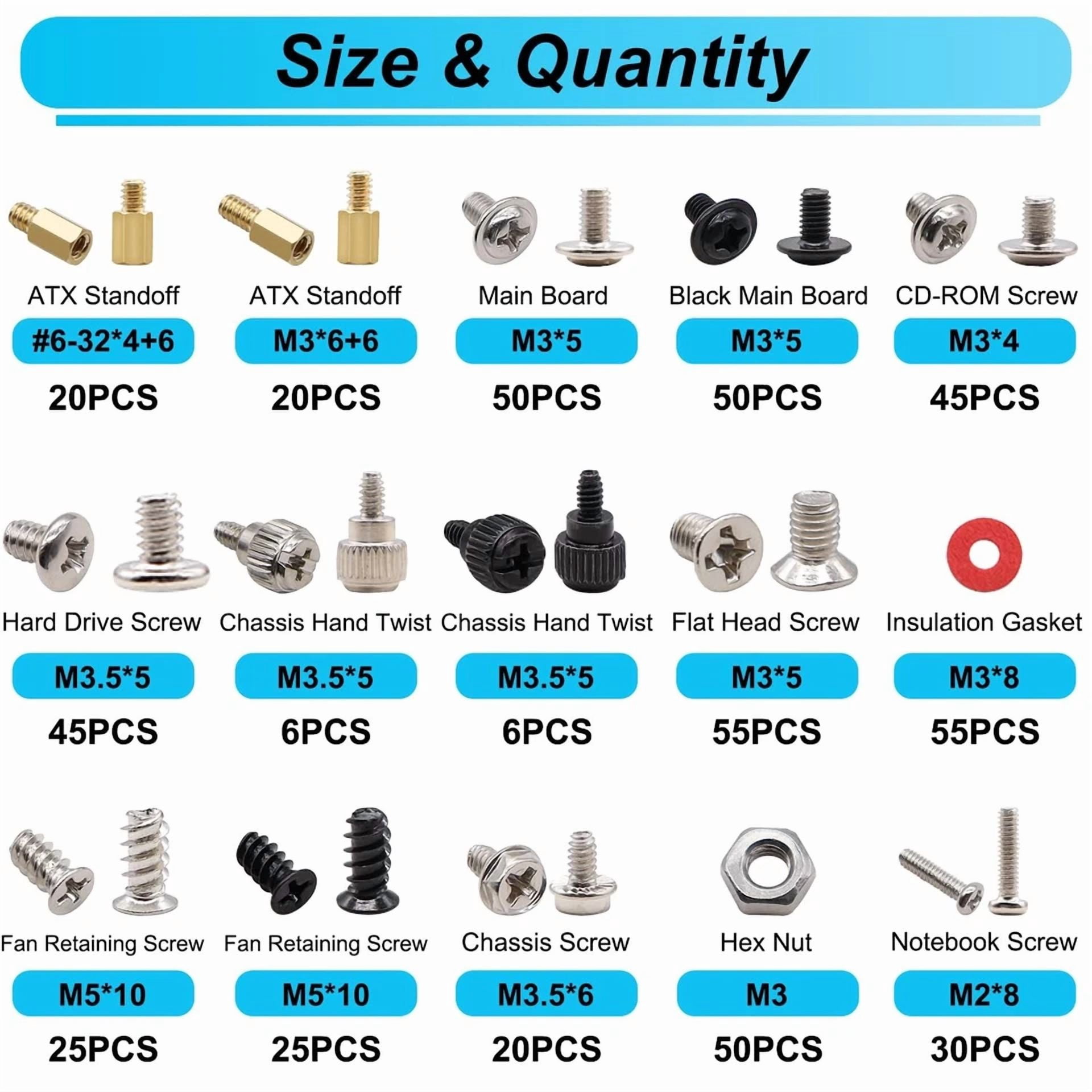 CIRCLE- 502Pcs Computer Screws Assortment Kit, Motherboard Standoffs Pc...