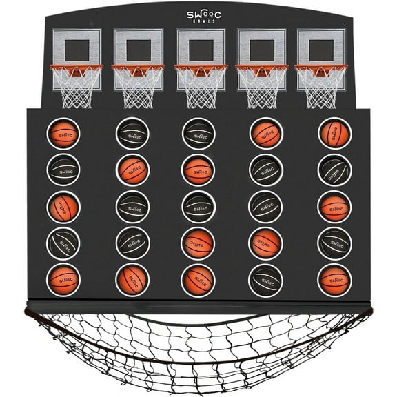 SWOOC Games - Low Post Lineup™ | Wall Mounted Giant Basketball 4 In A Row w/ 5  Games | Basketball Hoop For Room Wall Games | Game Room Games | Mini Basketball Hoop Indoor Connect | Four In A Row