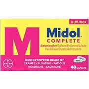 Complete, Menstrual Period Symptoms Relief Including Premenstrual Cramps, Pain, Headache, and Bloating, Caplets, 40 Count, Packaging May Vary