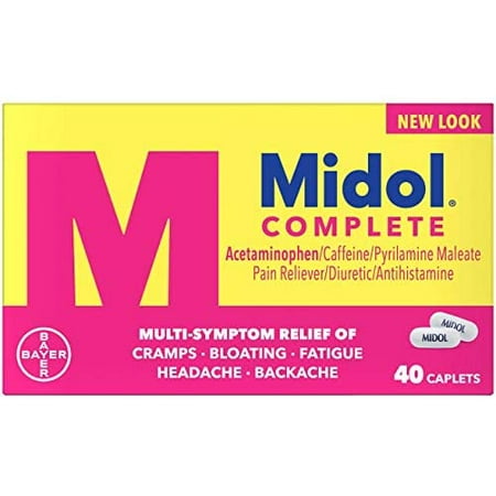 Complete, Menstrual Period Symptoms Relief Including Premenstrual Cramps, Pain, Headache, and Bloating, Caplets, 40 Count, Packaging May Vary