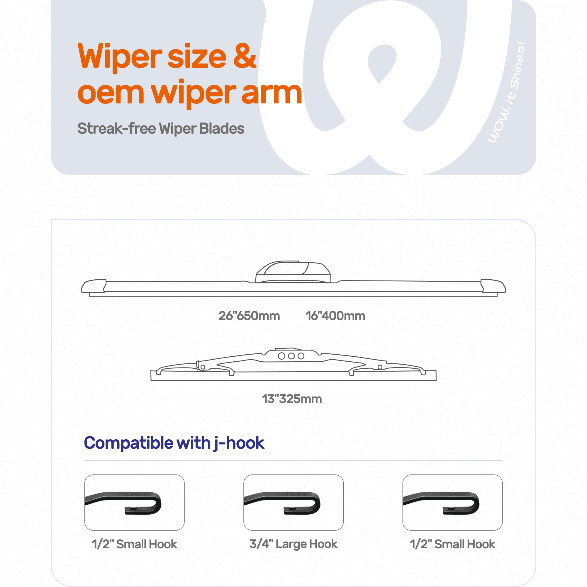 WOWIPER 26"+16"+13" Premium Silicone Wiper Blades 3-Pack – Water Repellent Beam Fit J-Hook – OEM All-Season with Rear Wiper for Honda CRV 2012-2016