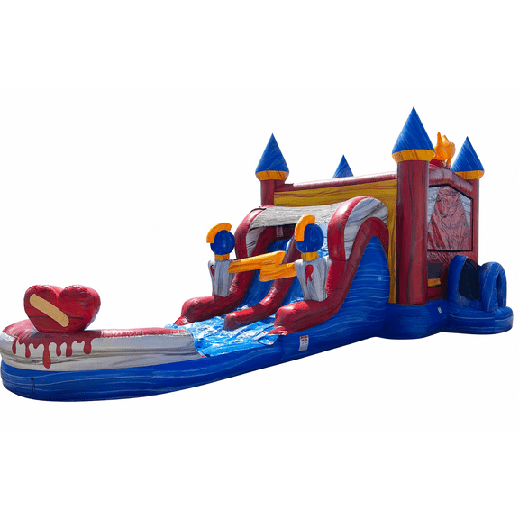 JumpOrange Queen Commercial Grade Double Lane Water Slide with Removable Pool for Kids and Adults (with Blower)