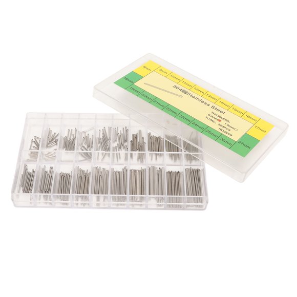 300 pasadores de acero inoxidable para correa de reloj de 0,9 mm, kit de repuesto surtido de 8 mm a 27 mm
