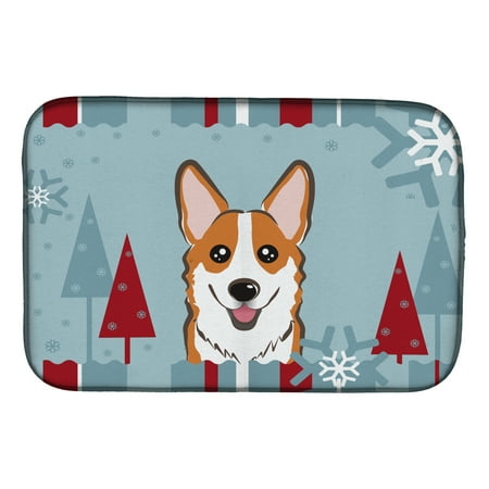 

Carolines Treasures BB1750DDM Absorbent Dish Drying Mat for Kitchen Counter Winter Holiday Red Corgi Dish Drying Mat