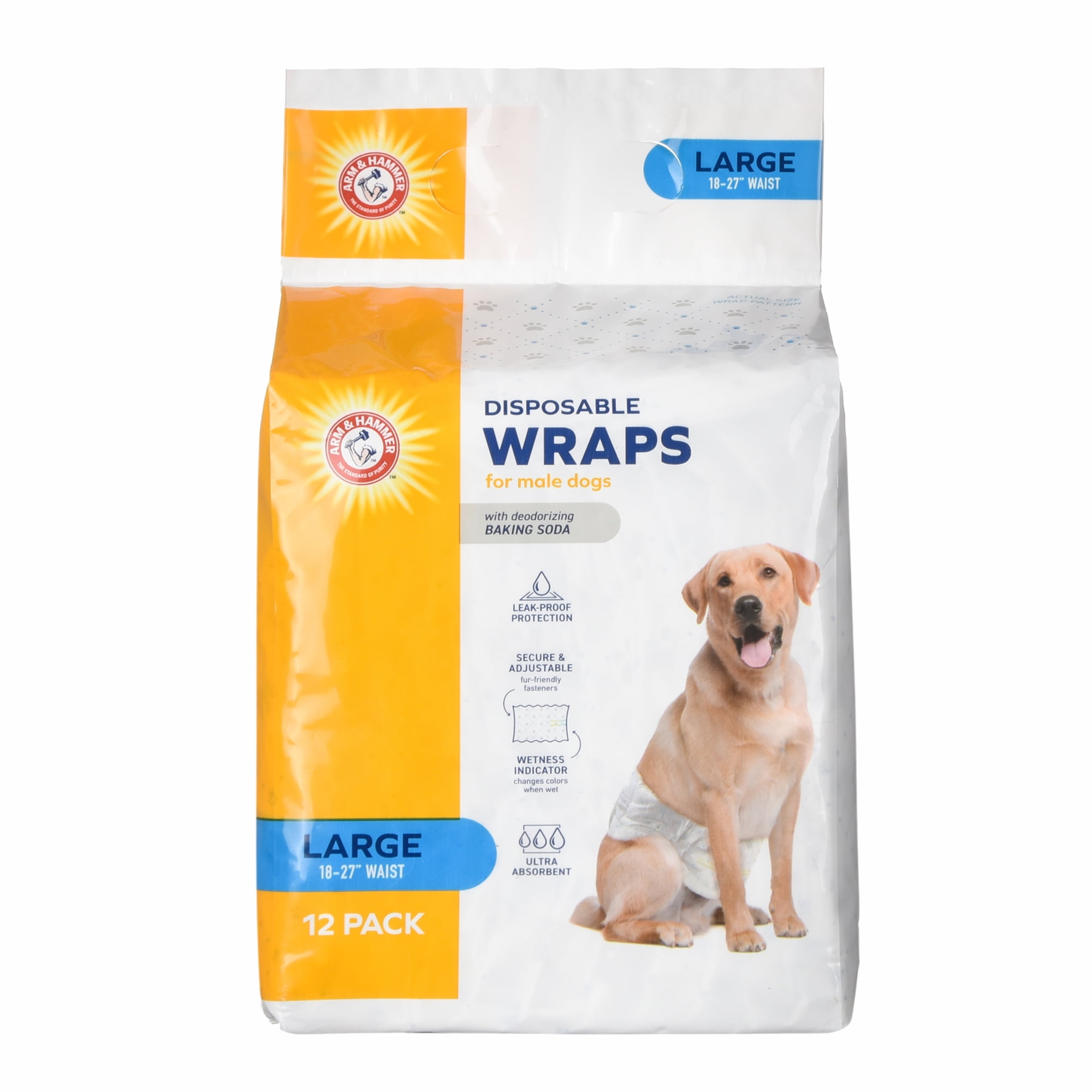 Arm & Hammer Male Dog Wraps, Size Large, 12 Count | Ultra-Absorbent with Leak-Proof Protection