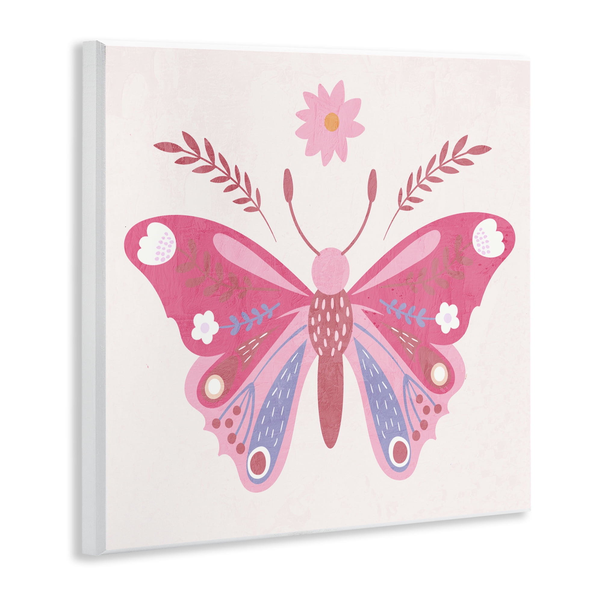 Stupell Industries Folk Butterfly in Pink Wall Plaque Art, design by Kim Allen