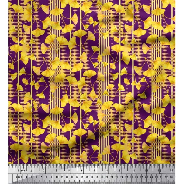 Soimoi Tissu Crêpe Polyester Rayé & Imprimé Floral au Mètre 42 Pouces de Large