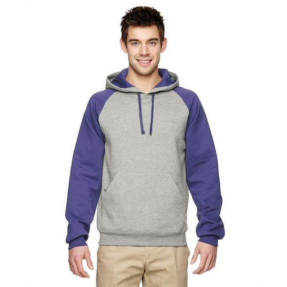 Adult NuBlend® Colorblock Raglan Pullover Hooded Sweatshirt - OXFORD/ DEEP PUR - S