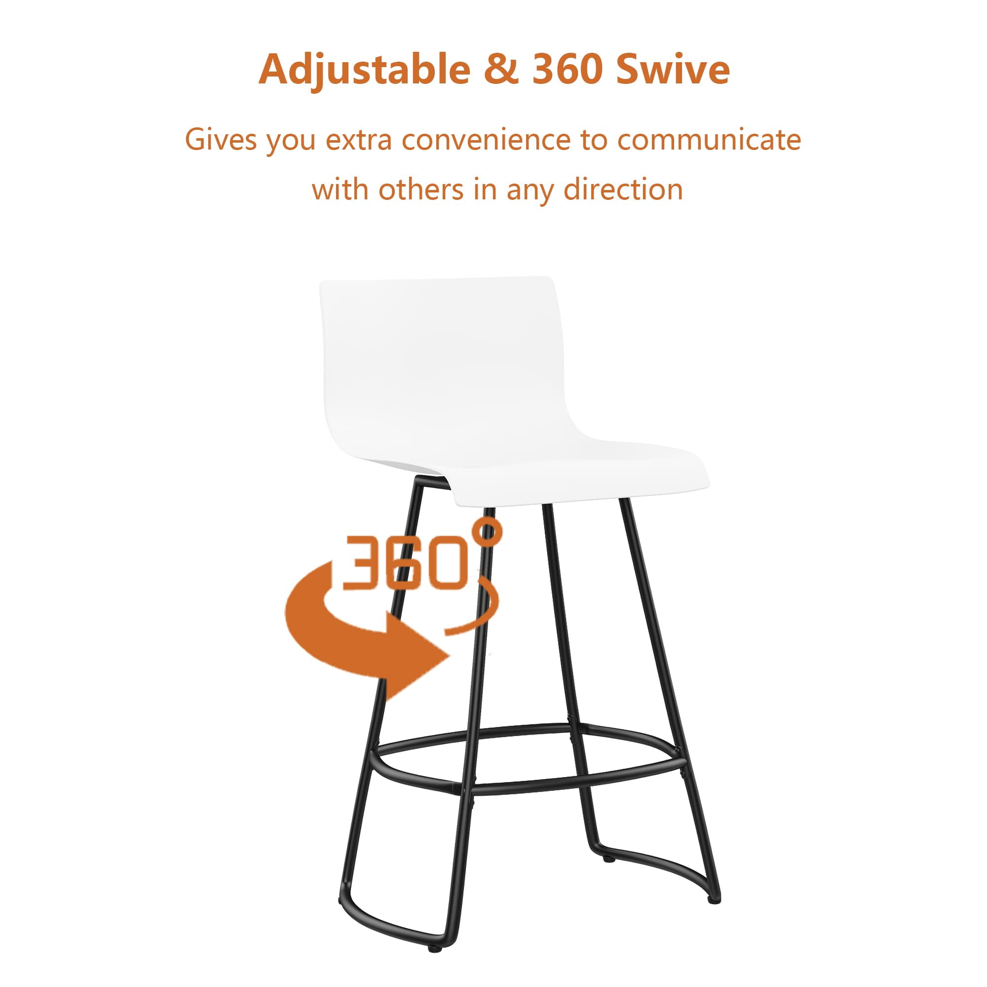 Apeaka Swivel Bar Stools with Backs Plastic Counter Height Stools Set of 4 White
