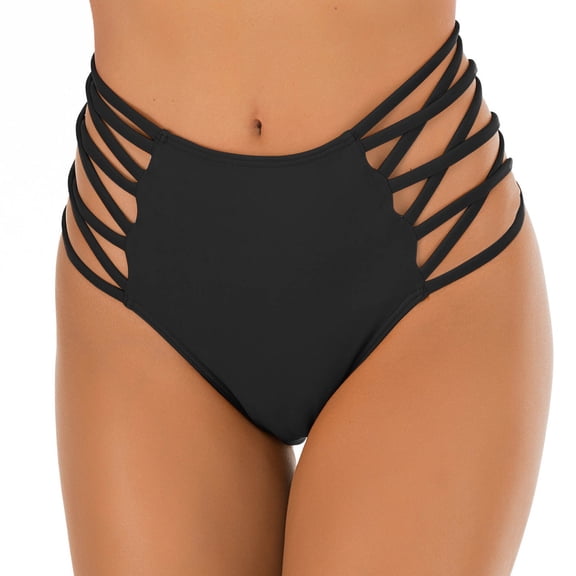 VNKIDY Women High Waist Multi Strap Cutout Side Solid Color Stretch Cheeky Bikini Bottom Breathable Slim Fit Separate Swim Brief Beach Swimwear Bottoms Trendy Swimwear S