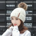 thumbnail image 2 of Womens Winter Beanie Warm Cable Knit Hat Style Stretch Trendy Ribbed Cap,Color:White,Size:One Size, 2 of 5