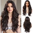 thumbnail image 1 of Yanonmyfd 24 Inches Long Wavy Purple Wig for Women Natural Synthetic Hair Heat Resistant Ombre Wigs with Dark Roots for Daily Party Cosplay Wear, 1 of 29