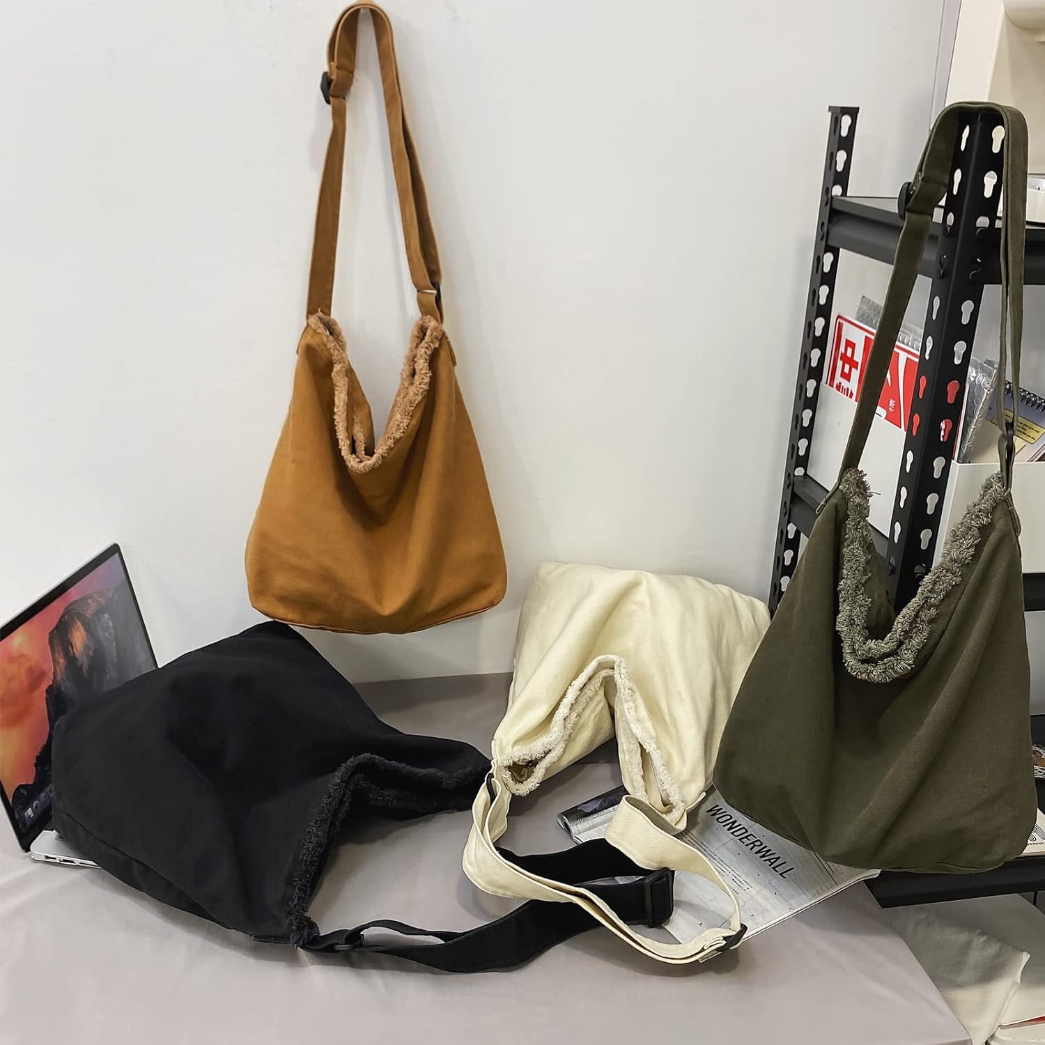 Kukuzhu Crossbody Bags for women, Large Hobo Bag Canvas Messenge Tote Handbagr for School Travel Work Shopping(Brown)