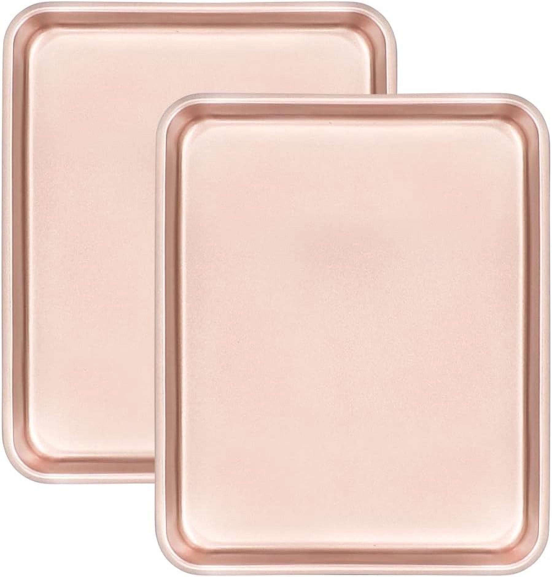 Ensemble de 2 Moules à Pâtisserie Fafa, Plaques à Biscuits, Ensemble de Moules Antiadhésifs pour Four Grille-Pain, Acier au Carbone Robuste Non Toxique Plateau de Remplacement pour Biscuits pour Cuisine Boulangerie, Or, 11 Pouces x 9 Pouces