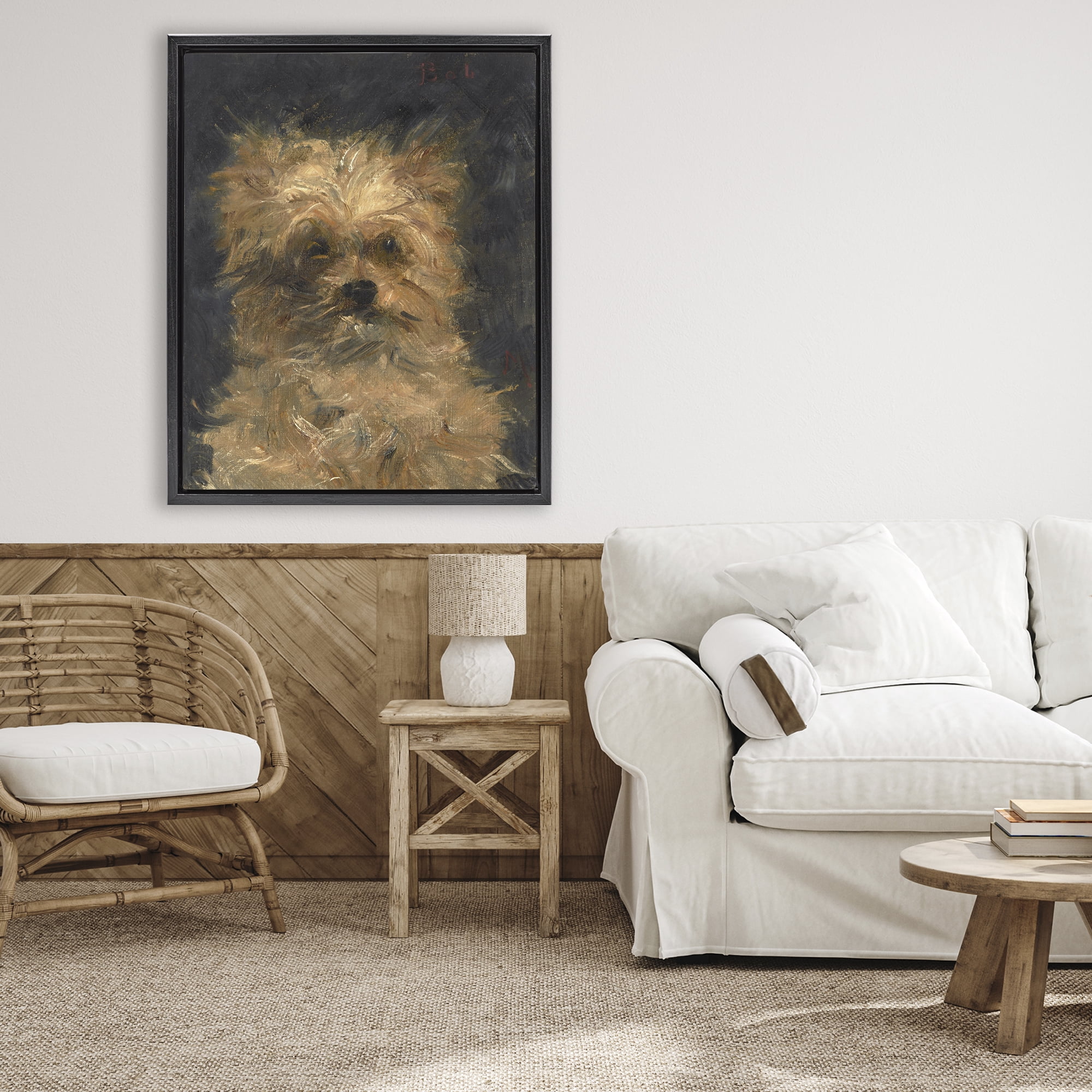 Stupell Industries Edouard Manet Dog Portrait Black Framed Floater Canvas Wall Art, design by Lil' Rue