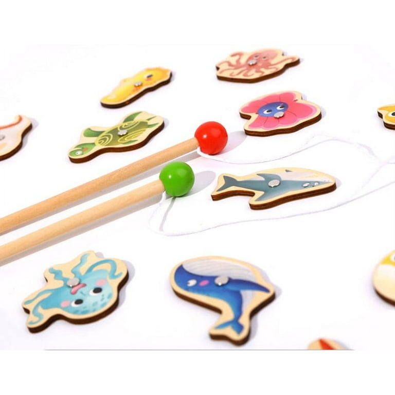 Tookyland Wooden Magnetic Fishing Game - Wooden Aquatic Animals, for Kids 3 Years +, Size: 66 Pcs