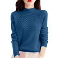 thumbnail image 3 of Women's Mock Turtleneck Sweater, Long Sleeve Embossed Design Pullover, Chunky Knit Winter Top, Solid Color Casual Jumper, Batwing Sleeve Sweater, Everyday Winter Wear Blue XL, 3 of 7