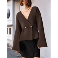 thumbnail image 4 of Womens V Neck Cardigan Long Bell Sleeve Button Down Open Front Loose Knit Fall Sweater Blazer Coffee M, 4 of 10
