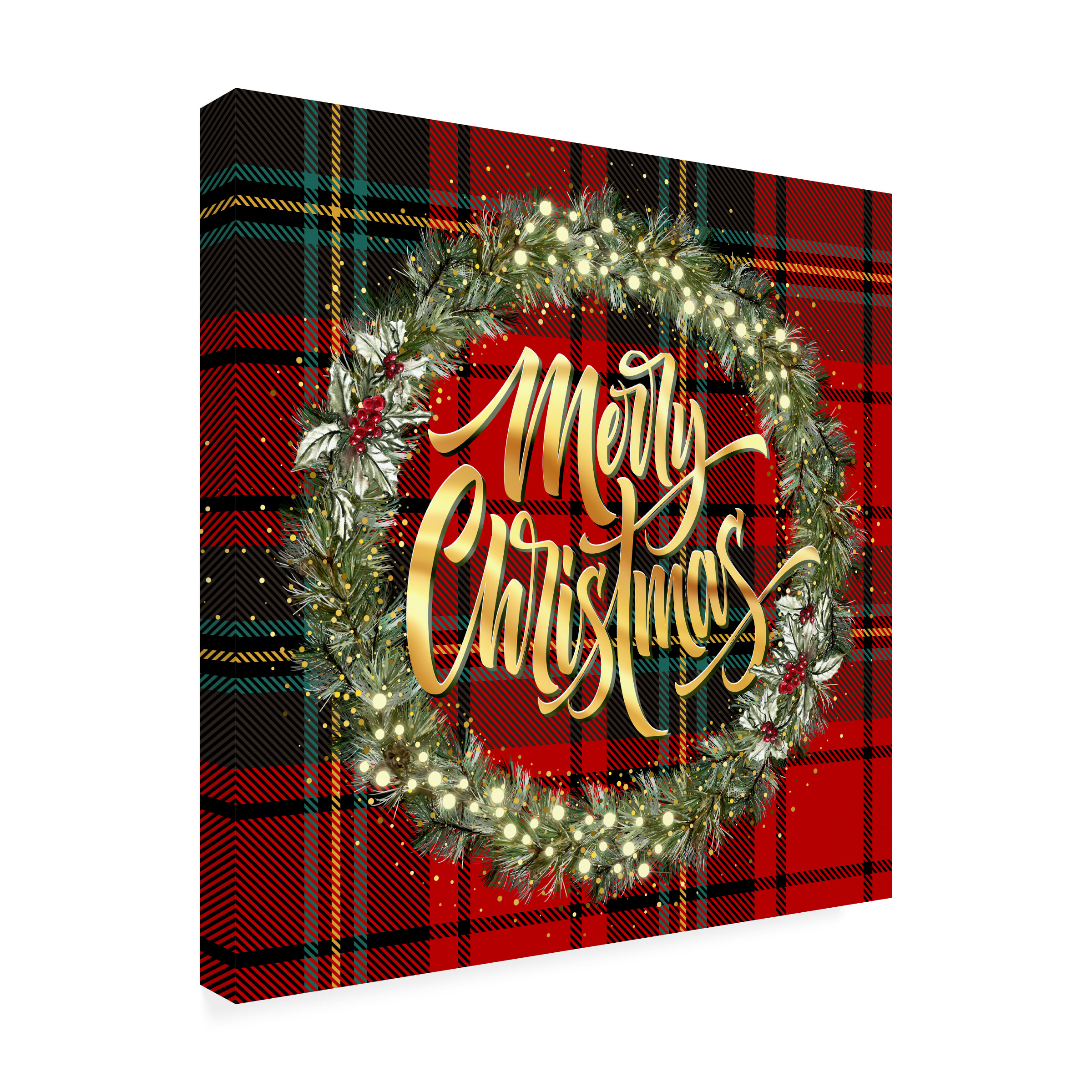 Tina Mitchell 'Merry Christmas Golden Wreath' Canvas Art