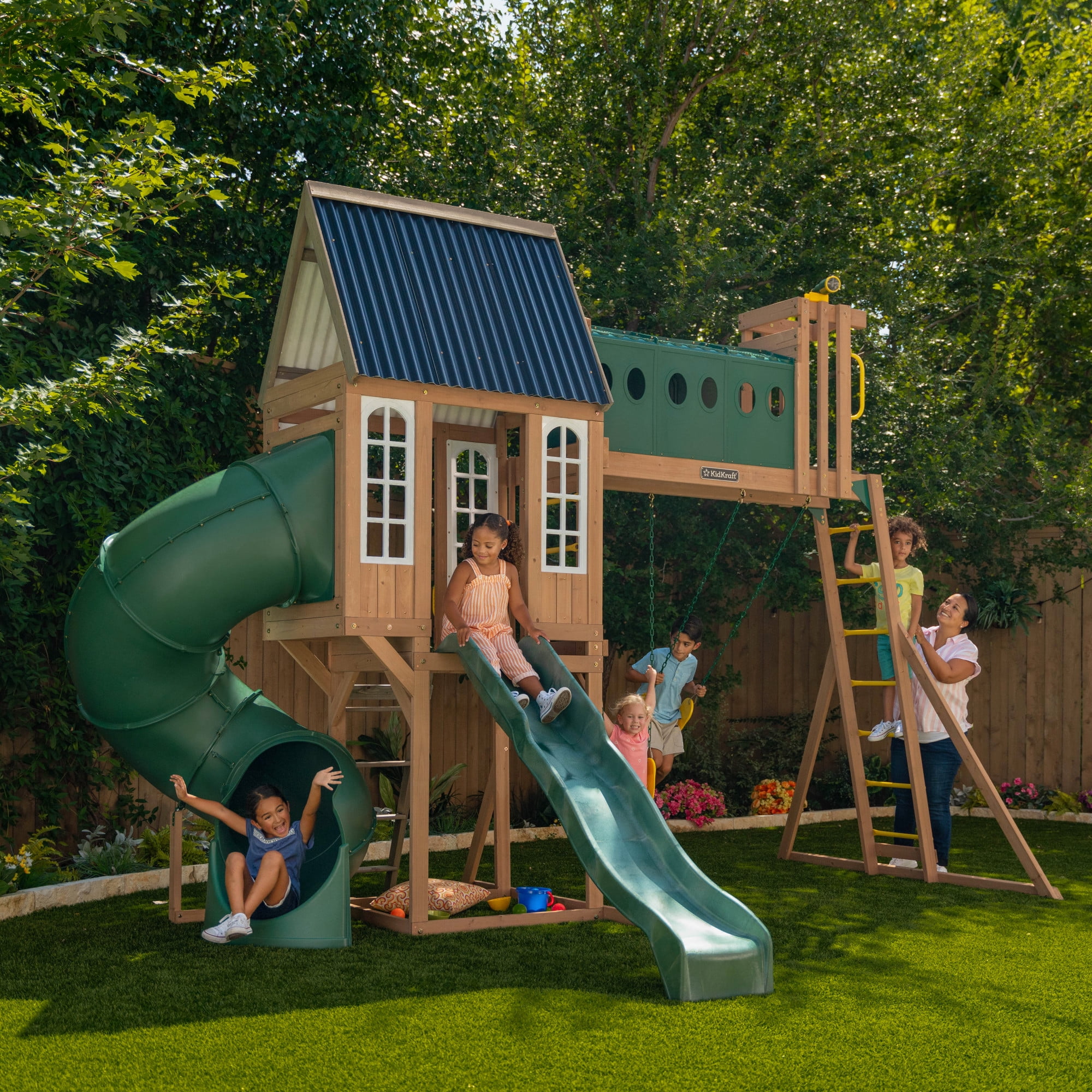 Metal Swing Set Slide Playground Outdoor Kid Child Fun Garden Backyard Swingset 