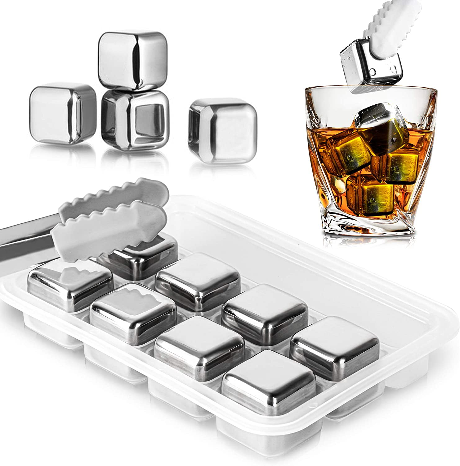 Stainless Steel CHILLING BALLS Tong set Whisky Rocks Gin Drinks Cooler Ice Cubes 