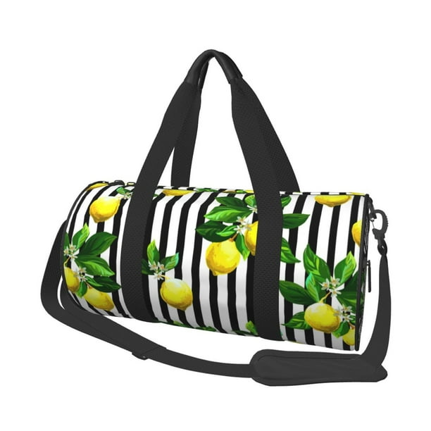 Balery Lemons on Striped Bolsa de Gimnasio para Mujeres y Hombres, Bolsa de Viaje Impermeable, Bolsa de Fin de Semana con Compartimento para Zapatos y Bolsillo Húmedo