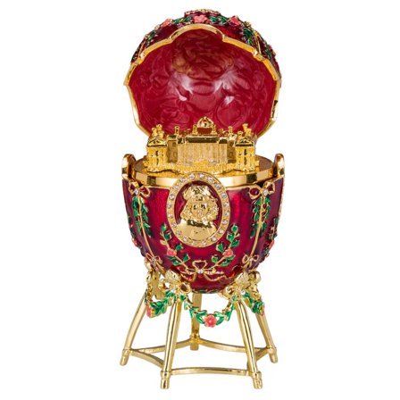 danila-souvenirs Faberge style Alexander Palace Egg / Trinket Jewel Box 5.6'' (14 cm) red