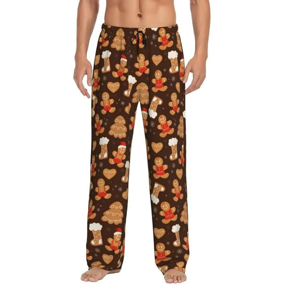 Logiee Christmas Gingerbread Cookies Print Pajama Pants for Men,Men’s Pajama Bottoms,Mens PJ Pants with Pockets & Button Fly-Small