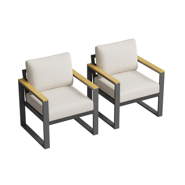 Ensemble de 2 Fauteuils de Patio en Aluminium Résistant à la Rouille, Chaises de Jardin d'Extérieur Durables avec Coussins Améliorés Résistants aux Intempéries, Assise Confortable pour Terrasse Balcon Cour Arrière, Gris Ou Beige