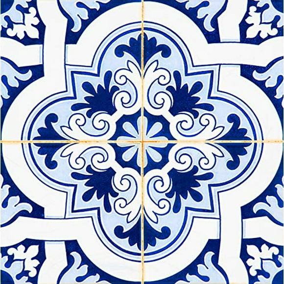 Autocollants de Carreaux à Peler et Coller 24 Pcs Ensemble Autocollants de Carreaux Authentiques Salle de Bain & Cuisine Vinyle Autocollants Muraux Faciles à Appliquer Juste à Peler et Coller Décoration Maison (4x4 Pouces, Talavera Bleu)