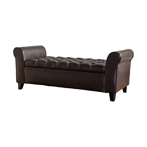 Christopher Knight Home 299380 Living Stafford Brown Leather Armed Storage Bench, 19.75"D x 50.00"W x 20.68"H