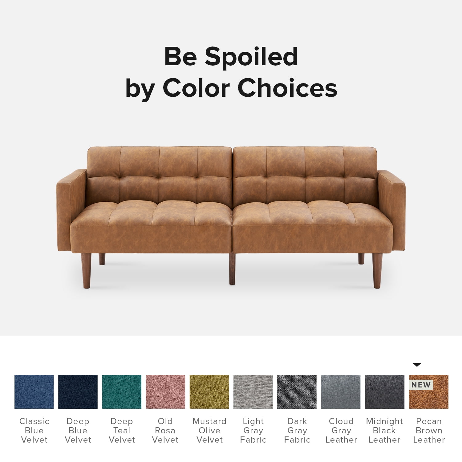 Mopio Aaron Mid Century Modern Faux Leather Convertible Futon 77.5" (Pecan Brown)