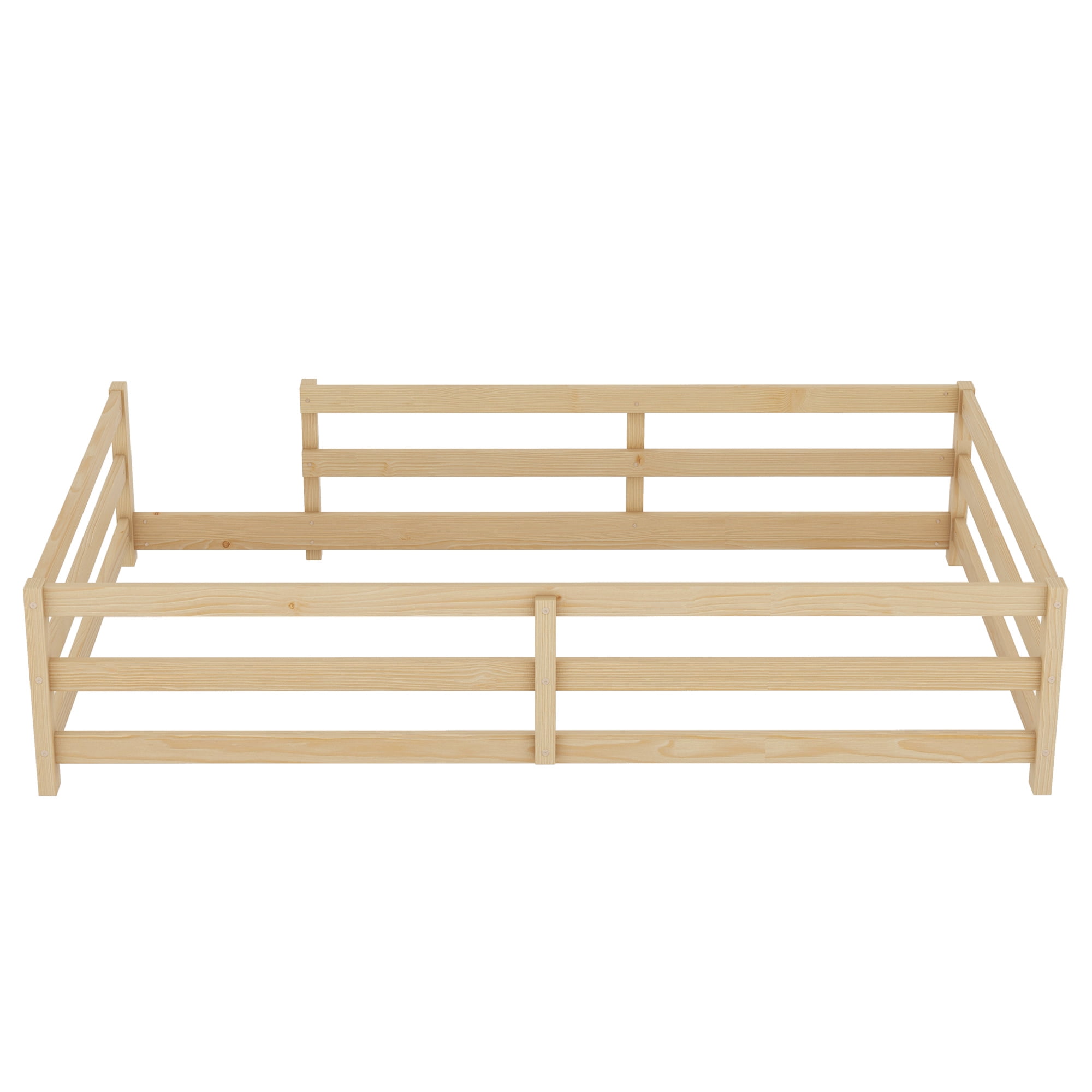 Holaki Twin Size Bed Frames with Rails,Wood Montessori Floor Bed Twin Size,Floor Bed with Fence,Montessori Floor Bed for Girls and Boys,77"x42.6"x15.7",Natural