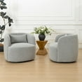 thumbnail image 5 of 34" Wide Gray Bouclé Swivel Barrel Accent Chairs, Set of 2 with Pillow, Modern Upholstered, 5 of 14