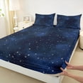 thumbnail image 3 of Manfei Mystic Starry Sky Queen Sheet Sets for Kid, Glitter Stars Print Flat Sheet, Outer Space Style Queen Fitted Sheet, Breathable Home Decor, 4pcs, 3 of 7
